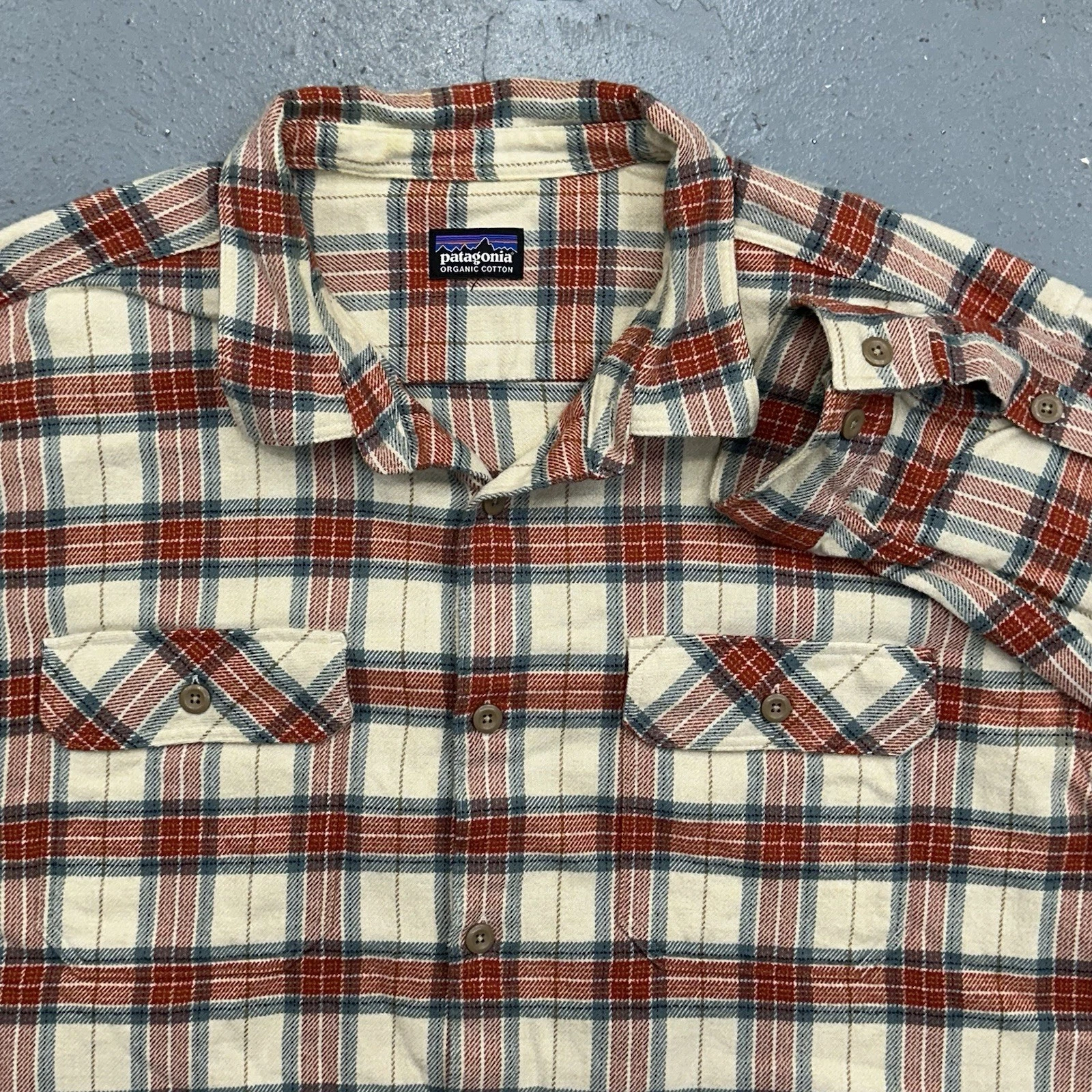 Patagonia Fjord Shirt Men Extra Large Flannel Button Red Plaid Long Sleeve 53947