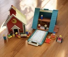 Vtg Fisher Price Little People Lot School House & Family A-Frame House 1970’s +