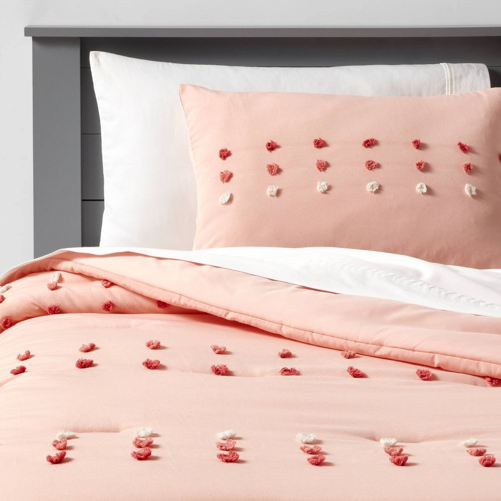 Комплект одеяла с двумя помпонами розовый - Pillowfort