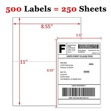 500 Half Sheet 8.5"x5.5" Shipping Labels Self Adhesive for Laser Inkjet Printer