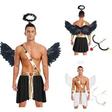 Men Outfits Arrow Cosplay Headwear Cupid Costumes One-Shoulder Uniform Rave