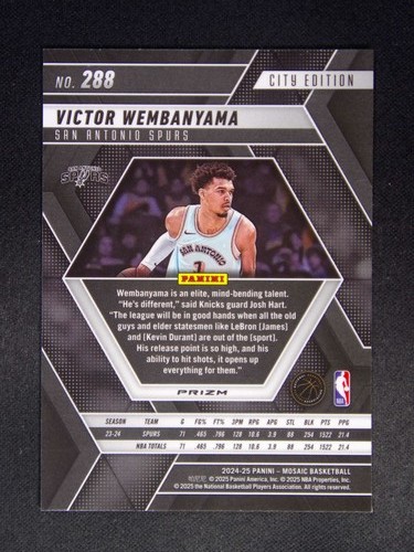 2024-25 Panini Mosaic Victor Wembanyama #288 City Edition Velocity Prizm - Picture 2 of 2