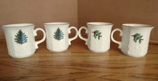 Cuthbertson Christmas Tree Embossed Coffee Mug Dickens Cream England Set of 4