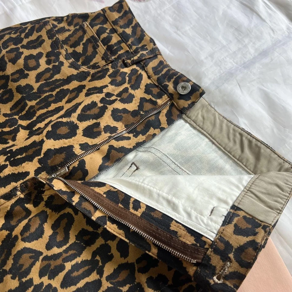 MIU MIU Skirt Leopard Print Denim Size S Knee Length Brown - Image 4 of 4