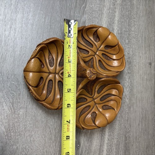Vintage Coco Joe's Brown Monstera Plant 3 Leaf Candy Nut Dish Tiki Decor Hawaii - Picture 7 of 9