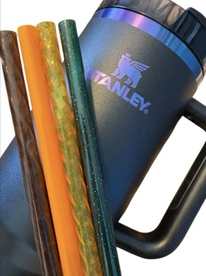 12  Harvest Colored Straw Pack-Orange/Yellow/Dark Green/Brown Glass Look Plastic