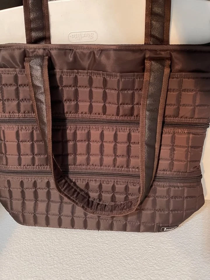 Bolso de Hombro LUG Marrón Castaño Acolchado Acolchado Viaje Almacenamiento Bolsillos Correa Foto 3 de 4