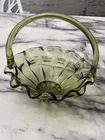 FENTON 1960's COLONIAL GREEN GLASS THUMBPRINT RUFFLED CRIMPED 8” BASKET