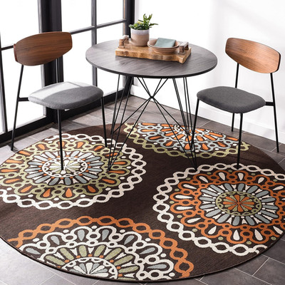 Washable Rug Outdoor Veranda Collection - 6'7'' Round, Chocolate & Terracotta, No