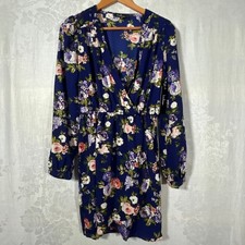 Lulus Faux Wrap Dress Medium Blue Floral NEW Long Sleeve Knee Length