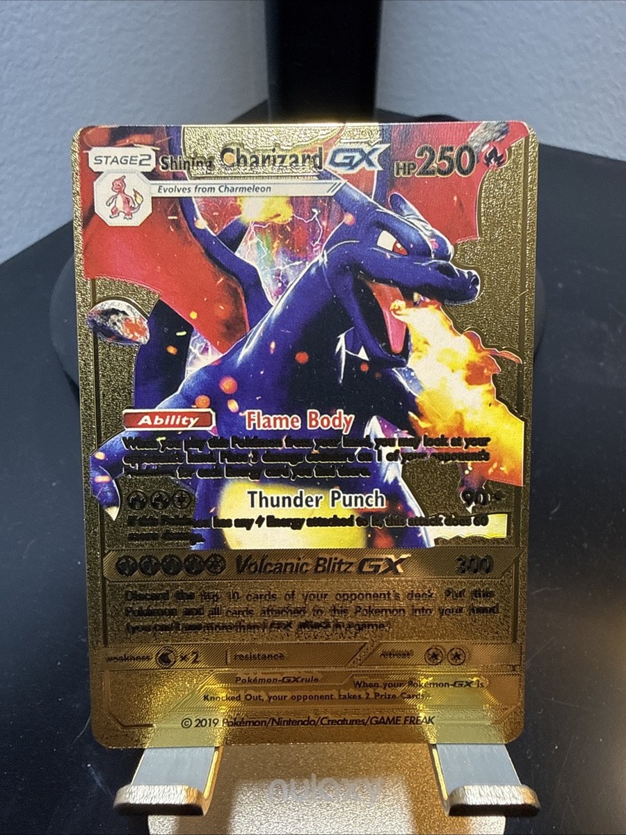 Shining Charizard GX Pokemon Gold Foil Card Mint Condition Fan Art