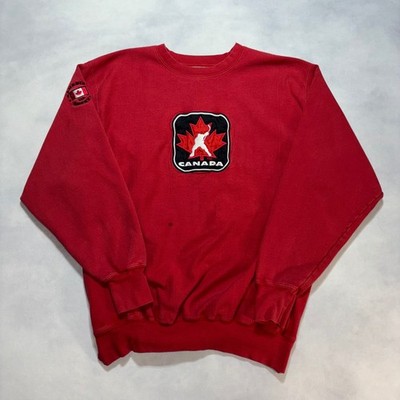Vintage Canada Hockey Crewneck Sweatshirt Men's XL Red Reverse Weave 90's Y2K