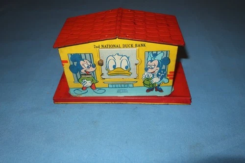 J. Chein Walt Disney Tin Litho Donald Duck 2nd National Duck Bank. Works.