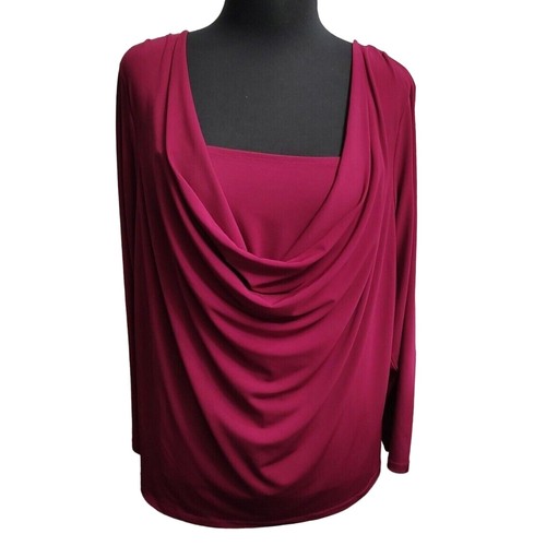 Covington Women's stretch Plum color Drape front long sleeve Blouse Size 1X