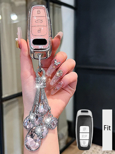 Llavero con funda de llave de coche rosa diamante para Audi Q8 RSQ8 A6 C8 S6 RS6 A7 S7 RS7 - Imagen 5 de 5
