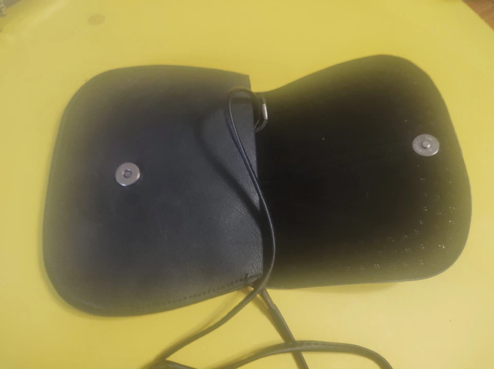 Black Leather sling bag with metal beading, has a button closure 8" x 7" - Image 4 of 4