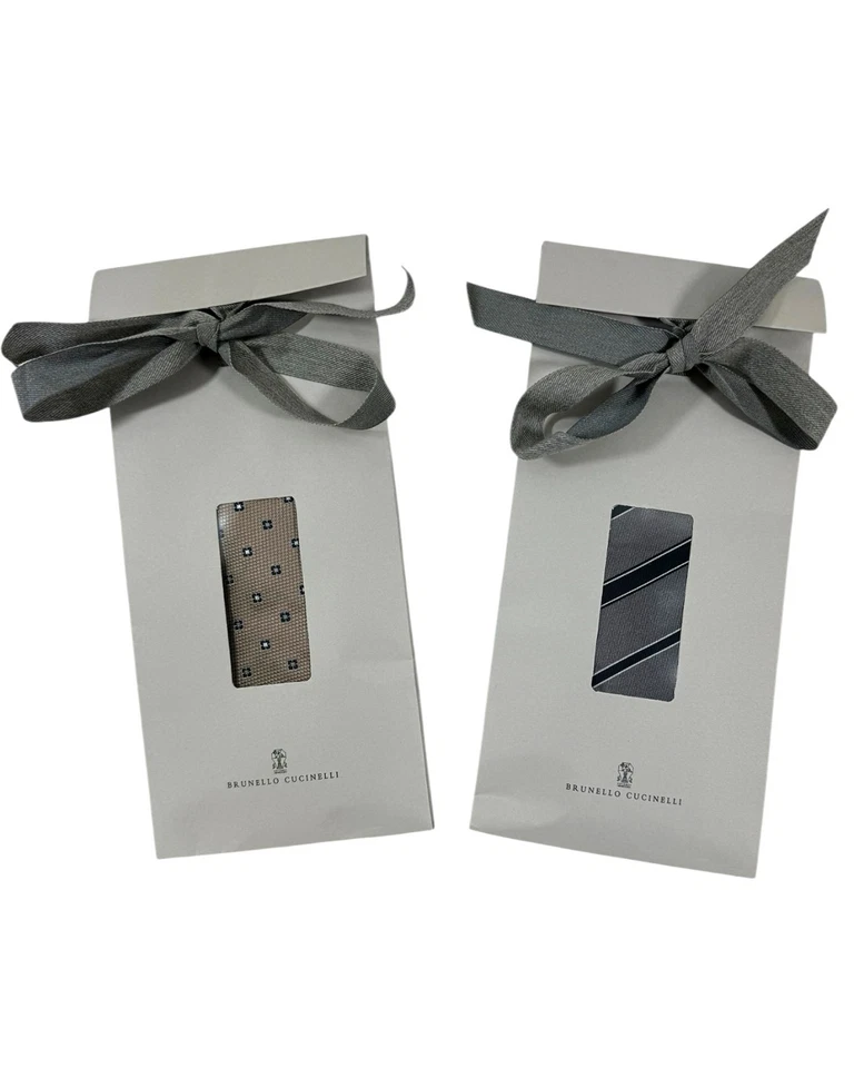 New In Gift Box Brunello Cucinelli Tie Taupe Design Silk  251090 - Image 4 of 4