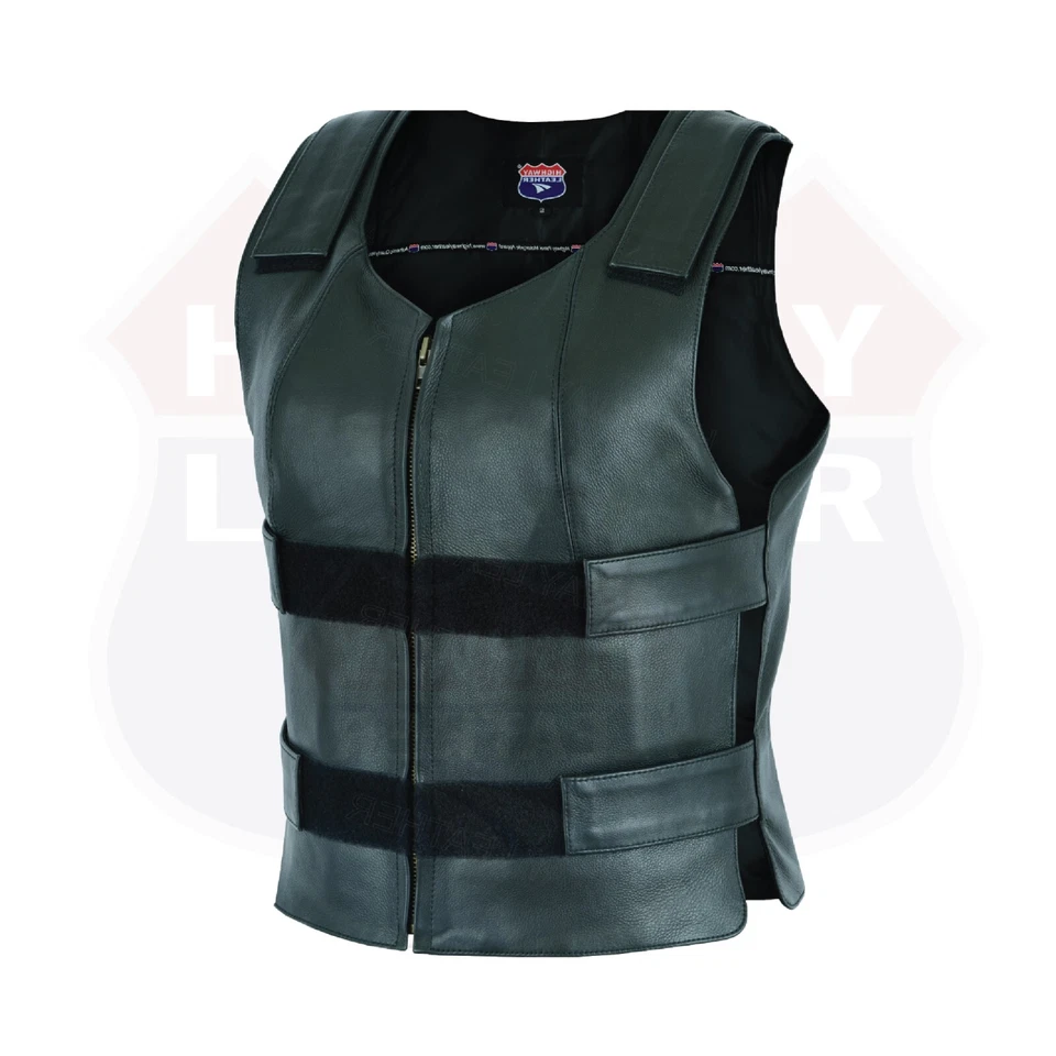 Women Bullet Proof style Leather Motorcycle Vest bikers Club Tactical Vest Ammo - Image 4 of 4
