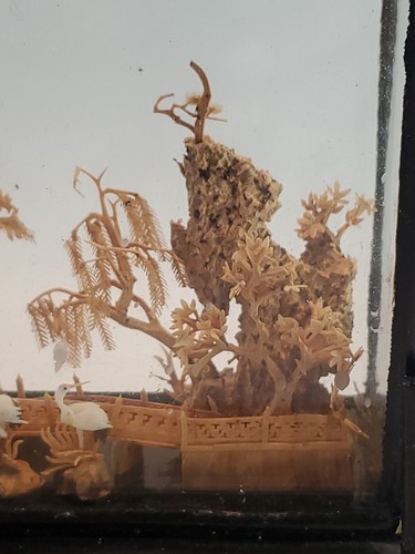Vintage Chinese 6"×10"×2.5" SanYou Diorama Cork Carving Cranes Pagoda Trees EUC - Picture 18 of 24