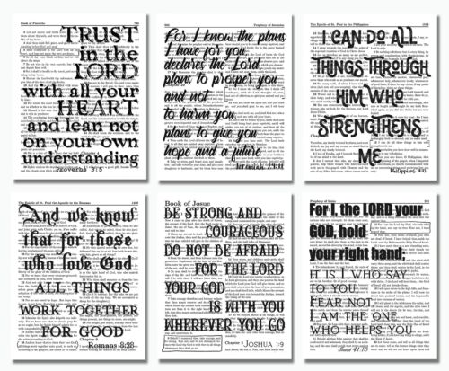 Bible Verses Wall Decor Art Prints - Set of 6 (8x10) Biblical Scripture Quotes