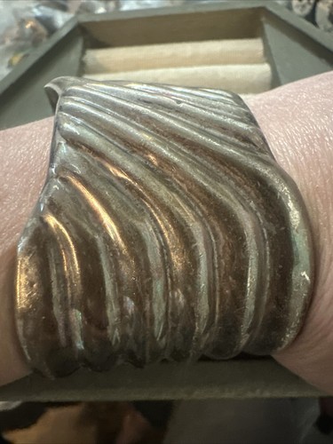 VINTAGE CHUNKY BOLD TC-121 MEXICO 925 STERLING SILVER CUFF MODERNIST BRACELET - Bild 2 von 10
