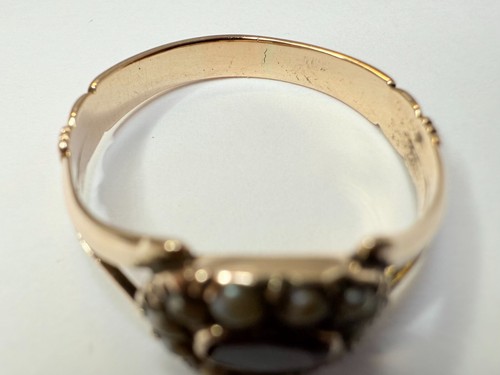 Antique 9ct Rose Gold Oval Garnet Pearl Cluster Georgian Ring 'JJG' Size V - Picture 7 of 14