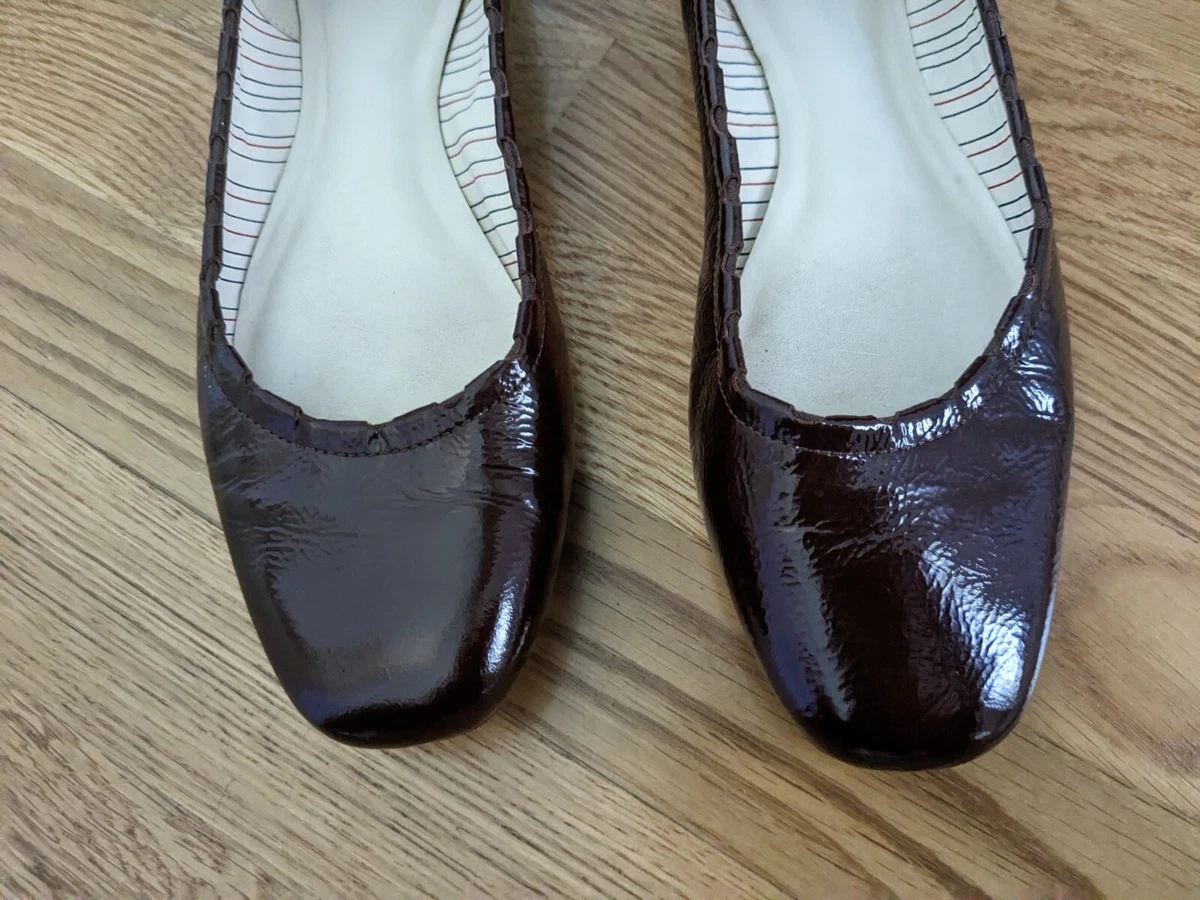 Lacoste Women s Shiny Leather Maroonish Plum Brown Ballet Flats size 8 us