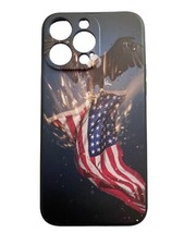 For iPhone 14 Pro Max Case Soft TPU Black American Flag Eagle Patriotic