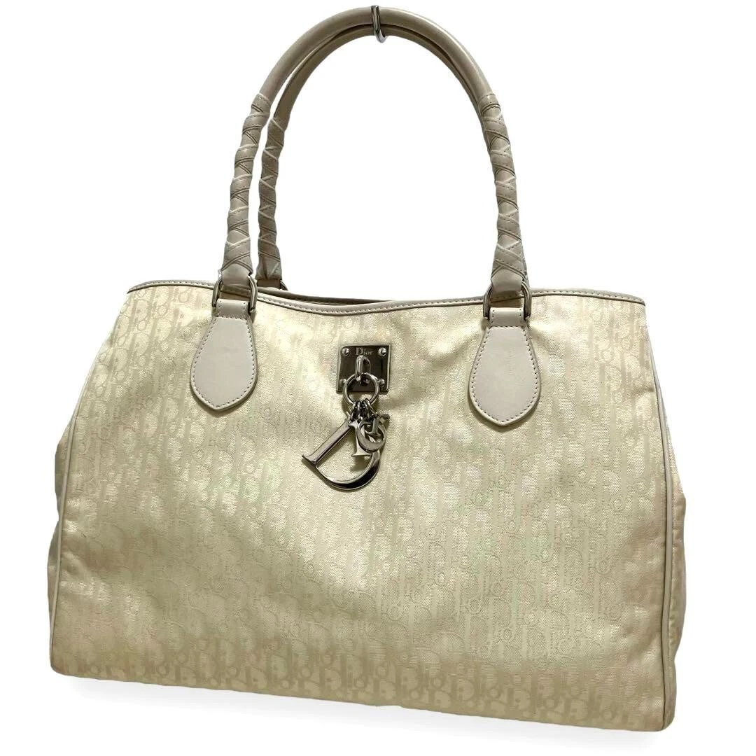 CHRISTIAN DIOR sac à main breloque trotteur beige toile cuir femme du Japon JP !!