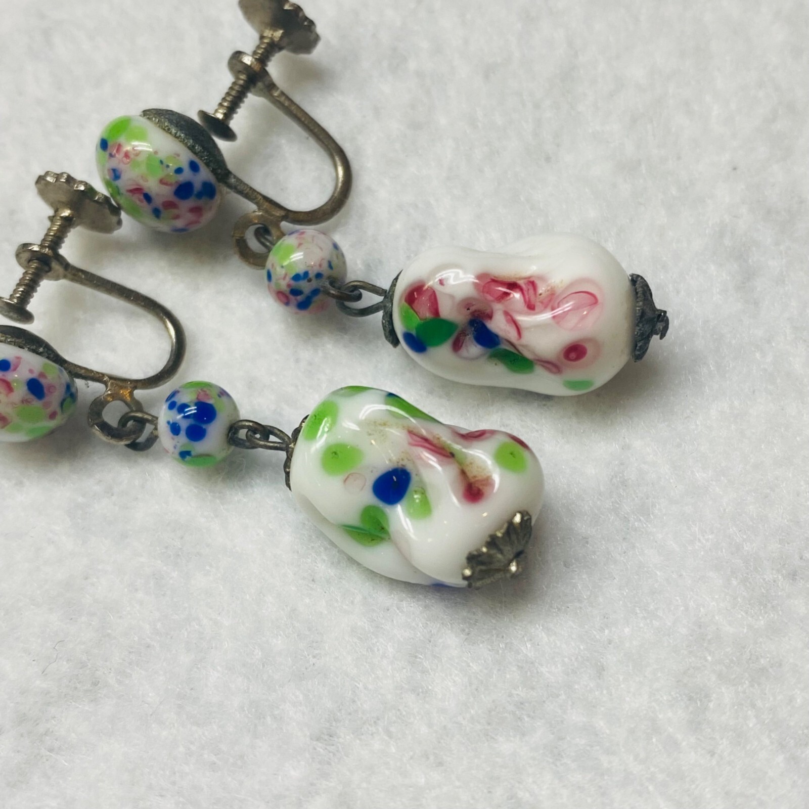 Screw Back Earrings Multicolor Dangle Beaded Vint… - image 4
