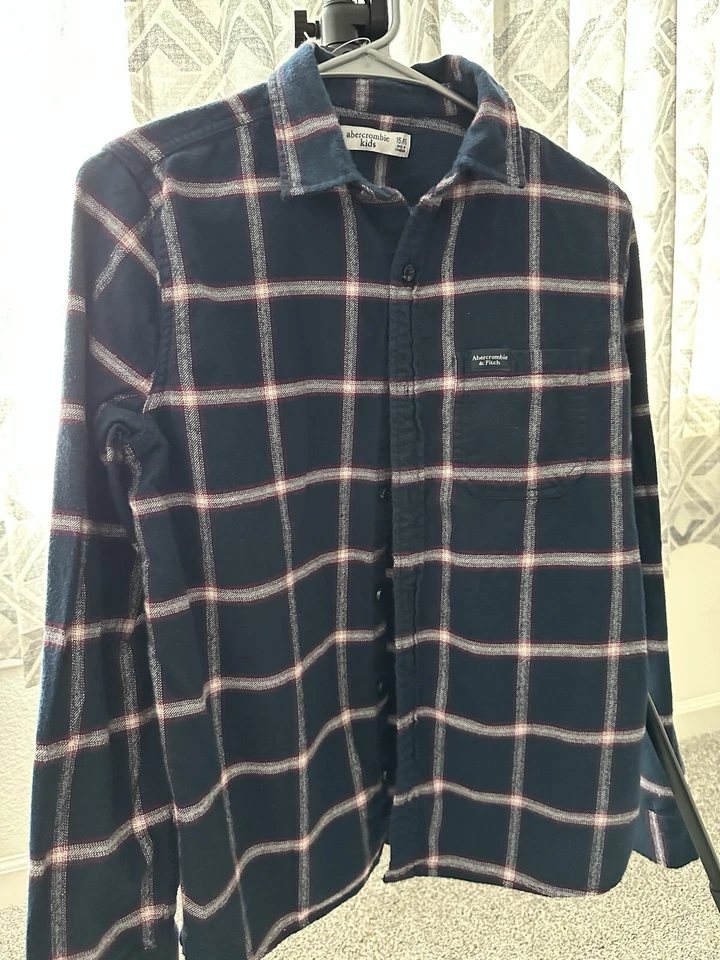 Abercrombie Kids Youth Flannel Long Sleeve Navy/Pink Check Size 15/16 - Image 3 of 4