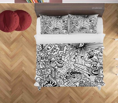 3D Graffiti Strand Party Handgezeichnet Quilt Cover Set Bettwäsche Sets Kisse...