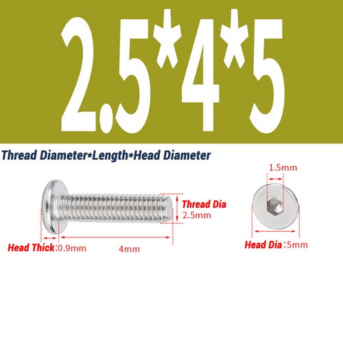 5/10pc M2-M12 A2 Allen Hex Hexagon Socket Ultra Thin Flat Wafer Head Screw Bolt - Picture 18 of 151