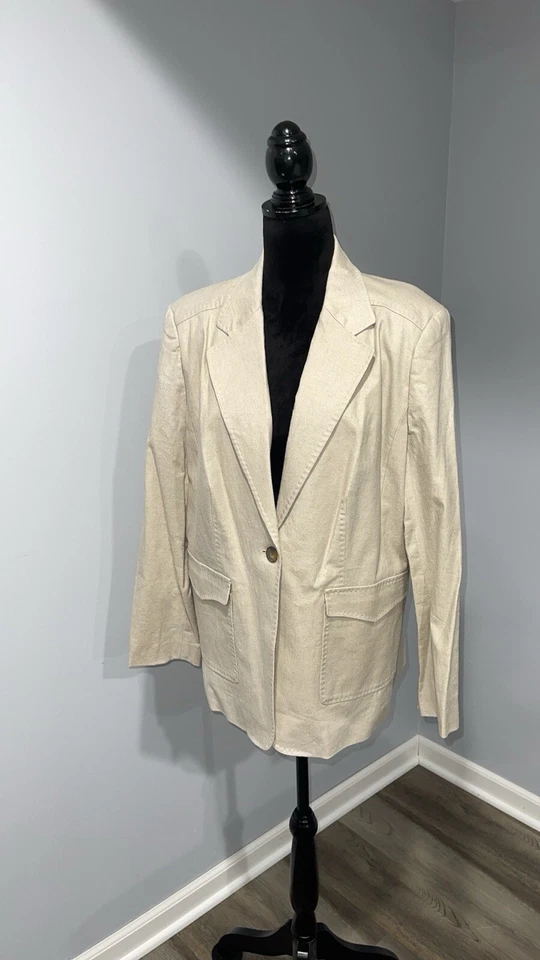 Bloomingdale’s Talla 16W Traje Mezcla Lino Chaqueta Blazer Cierre Un Botón Foto 2 de 4