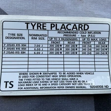 VP VR VS COMMODORE TYRE PLACARD 
