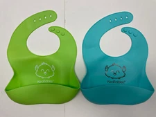 Set Of 2 Silicone Baby Bibs Happy Healthy Parent Stain Protection Blue Green NEW