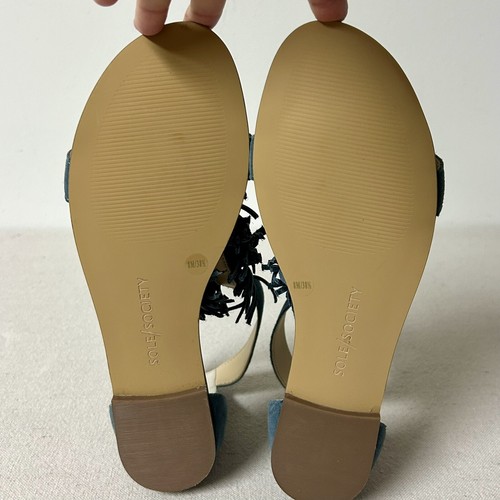 Sole Society Sandals Womens 8M Blue Suede Fringe Flat Zip Closure Koa Vista Blue - Picture 8 of 9