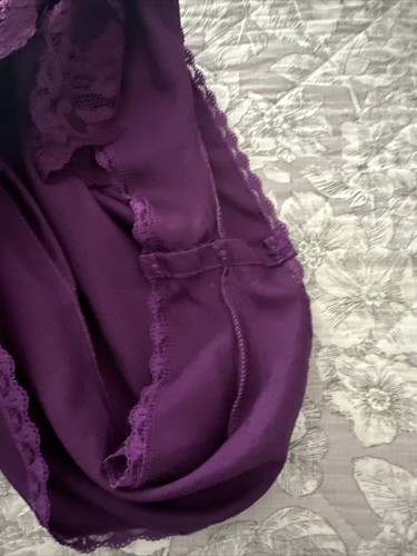 Vintage Rouge Lila Teddy Polyester Spitzenborte hoch geschnittene Beine Größe Large - Bild 6 von 7
