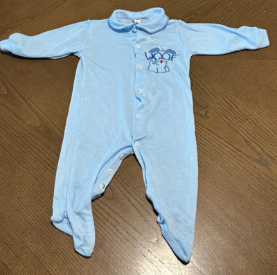 Cuddle Time Vintage Size 12-18mo Sleep & Play Terry Outfit Blue Dog Woof