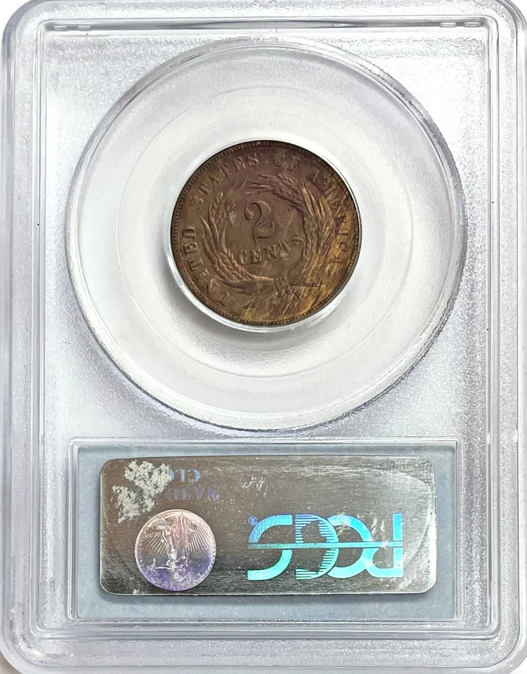 1864 UNITED STATES 2 CENTS COIN LARGE MOTTO PCGS MINT STATE 61 BROWN - Image 2 of 2