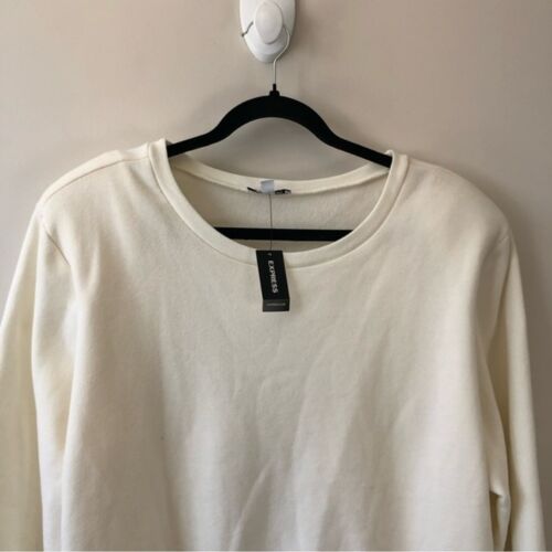 Express Cream Crewneck Sweatshirt Shoulder Padded Cozy Top Women’s Size XL NWT’s - Picture 3 of 9