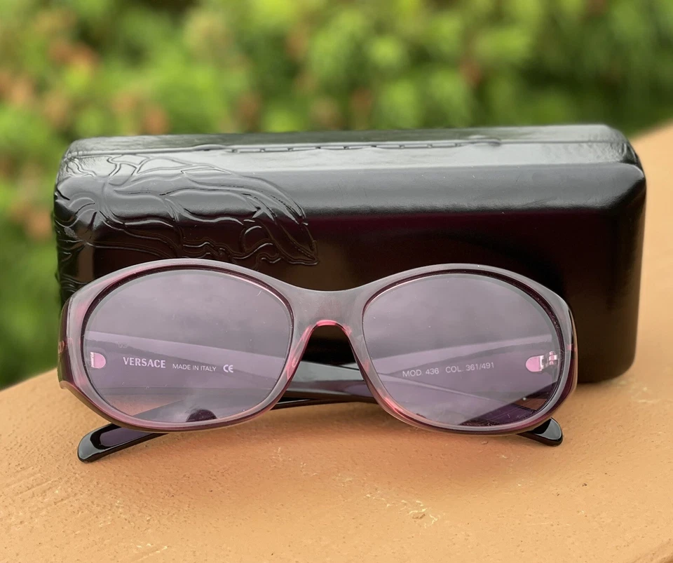 VINTAGE VERSACE Purple MEDUSA TEMPLE Studs SUNGLASSES MOD 436 Italy Case Incl - Image 2 of 4