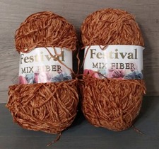 Festival Mix Fiber Yarn Brown 2 Skeins Fine