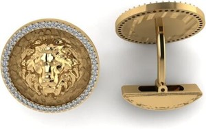 Authentic Men's Luxury Lion Head Cufflinks King of The Jungle Design Black Diamond Accents