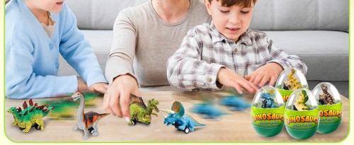 New 4 Pack Dinosaur Pull Back Cars Mystery Plastic Easter Eggs with Toys Inside - Picture 9 of 9