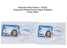 Snap-On Smile Veneers–2Pack Temporary Denture Set for Upper & Bottom Teeth,White