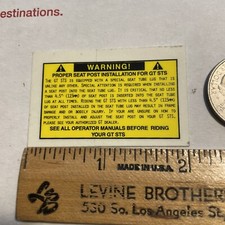 1 NOS MTB GT STS SEAT POST WARNING DECAL Frame Decals