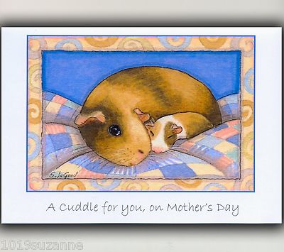LARGE GUINEA PIG AND BABY PAINTING ART MOTHERS DAY CARD BY SUZANNE LE ...