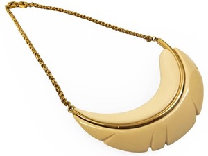 Authentic VTG Circa 1990 Givenchy Feather Pendant Necklace Large Gold Plated Faux-Ivory