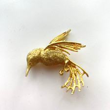 Vintage BD Hummingbird Brooch Pin  3D Gold Over Sterling Silver Stamped STER
